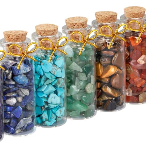 Other - 7 Chakra Stone Wishing Bottles Set of 7, Tumble Chip Crystal Healing Reiki Wicca